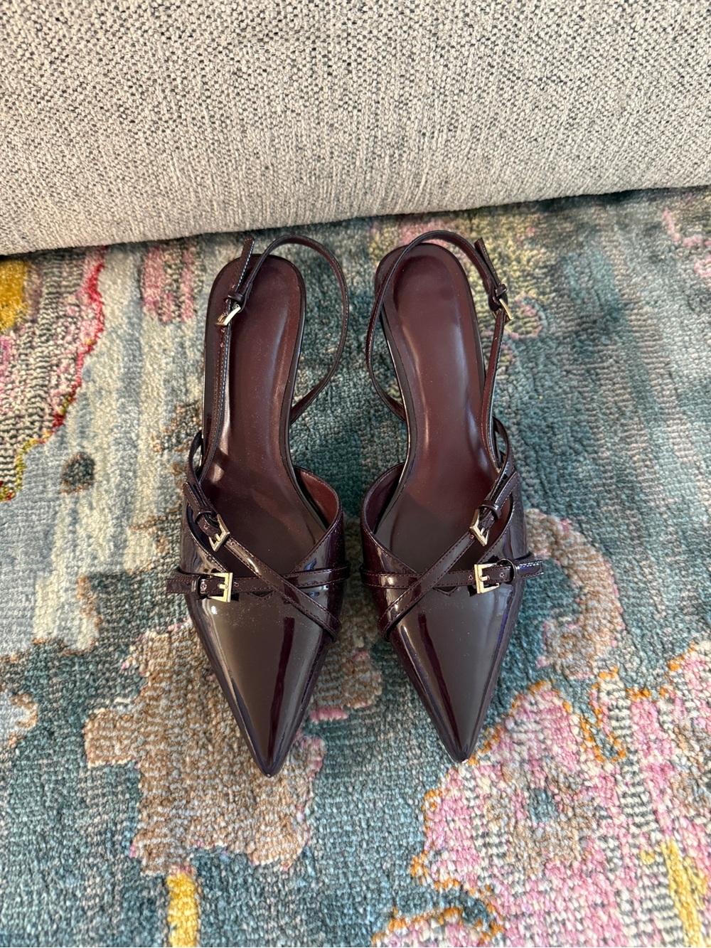 Pointed Slingback Pumps in Deep Burgundy